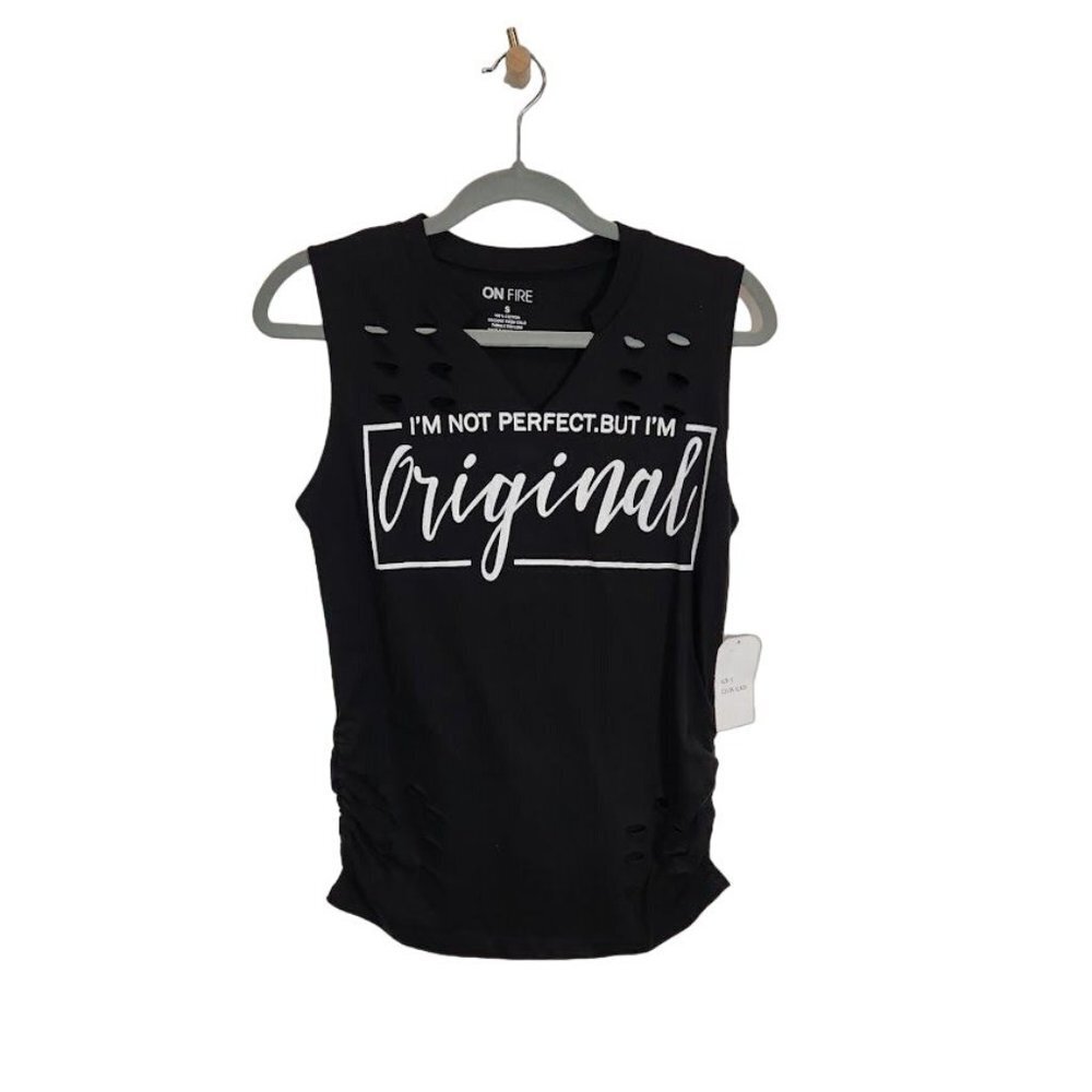 On Fire Sleeveless Printed Graphic Tee Shirt in Black - Size Medium